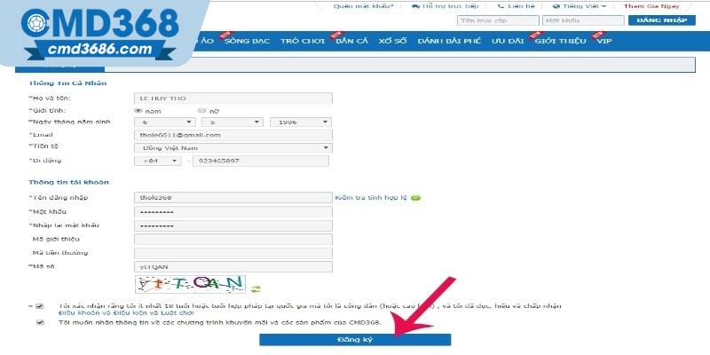 Các bước tiến hành đăng ký CMD368